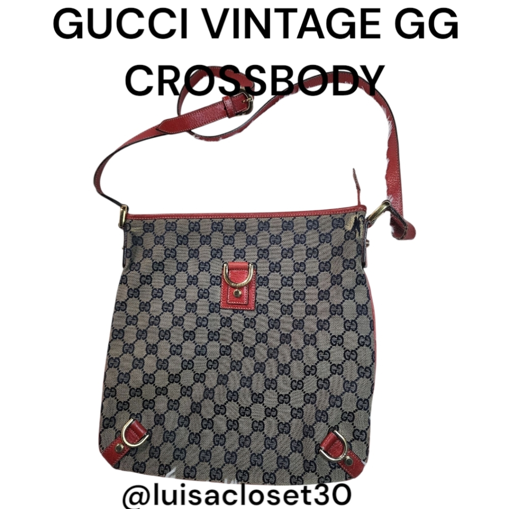 GUCCI Authentic Vintage Monogram GG Crossbody Bag with Blue GG